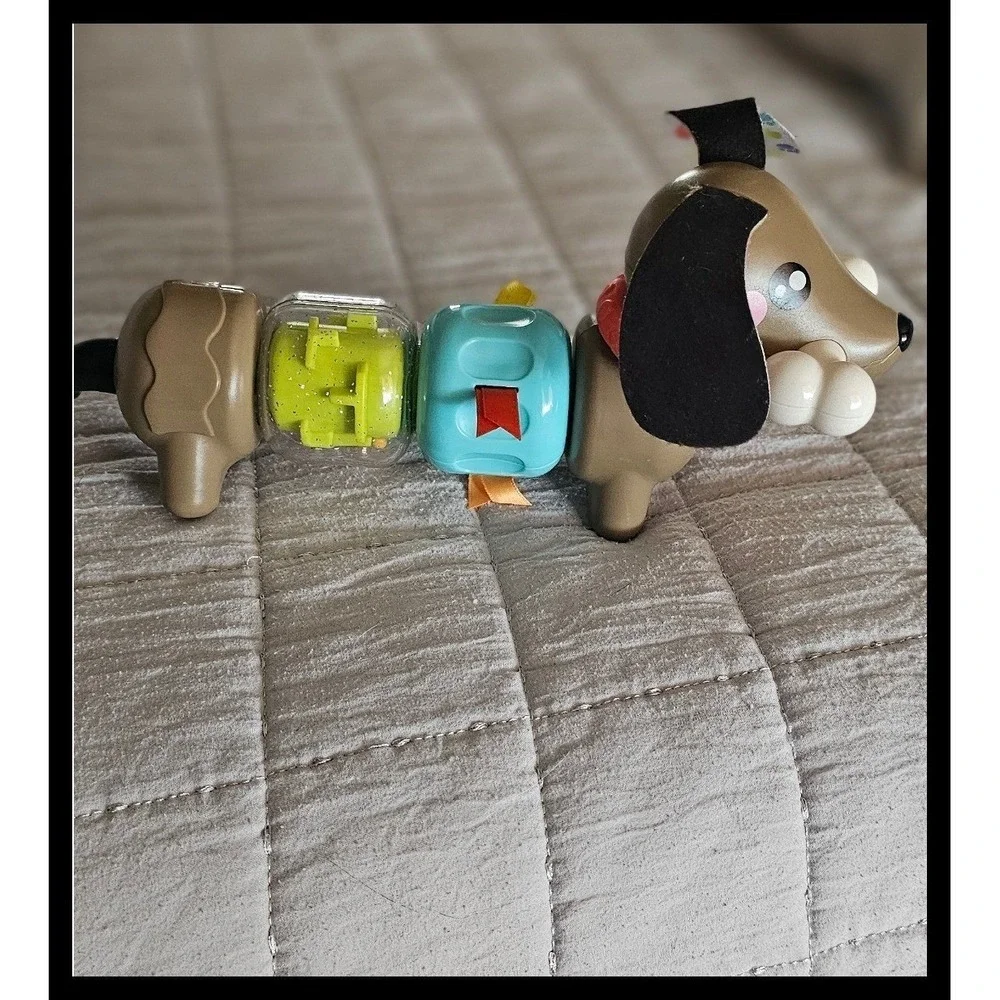 Fisher-Price Clicker Dachshund Baby Sensory Toy Brown Blue Green Puppy Dog